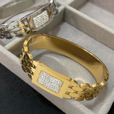 Chic Gold Stainless Steel Bangle - Rhinestone Inlay Bracelet